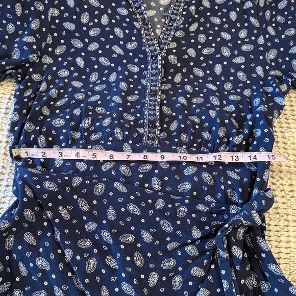 SEZANE Capri Floral Long Sleeve Wrap Mini Dress in Bandana Blue sz US 8 / FR 40 - Picture 14 of 16